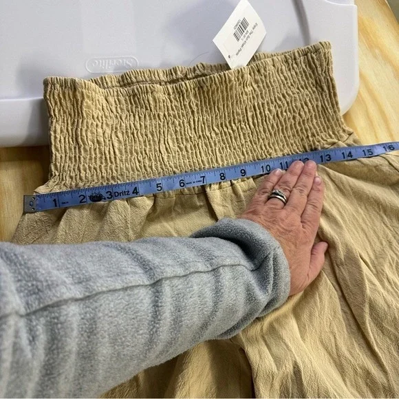 Ribbon Chix Boutique Enjoy The Sun Khaki Pants Smocked Waist Wide Leg NWT Large - Picture 5 of 7